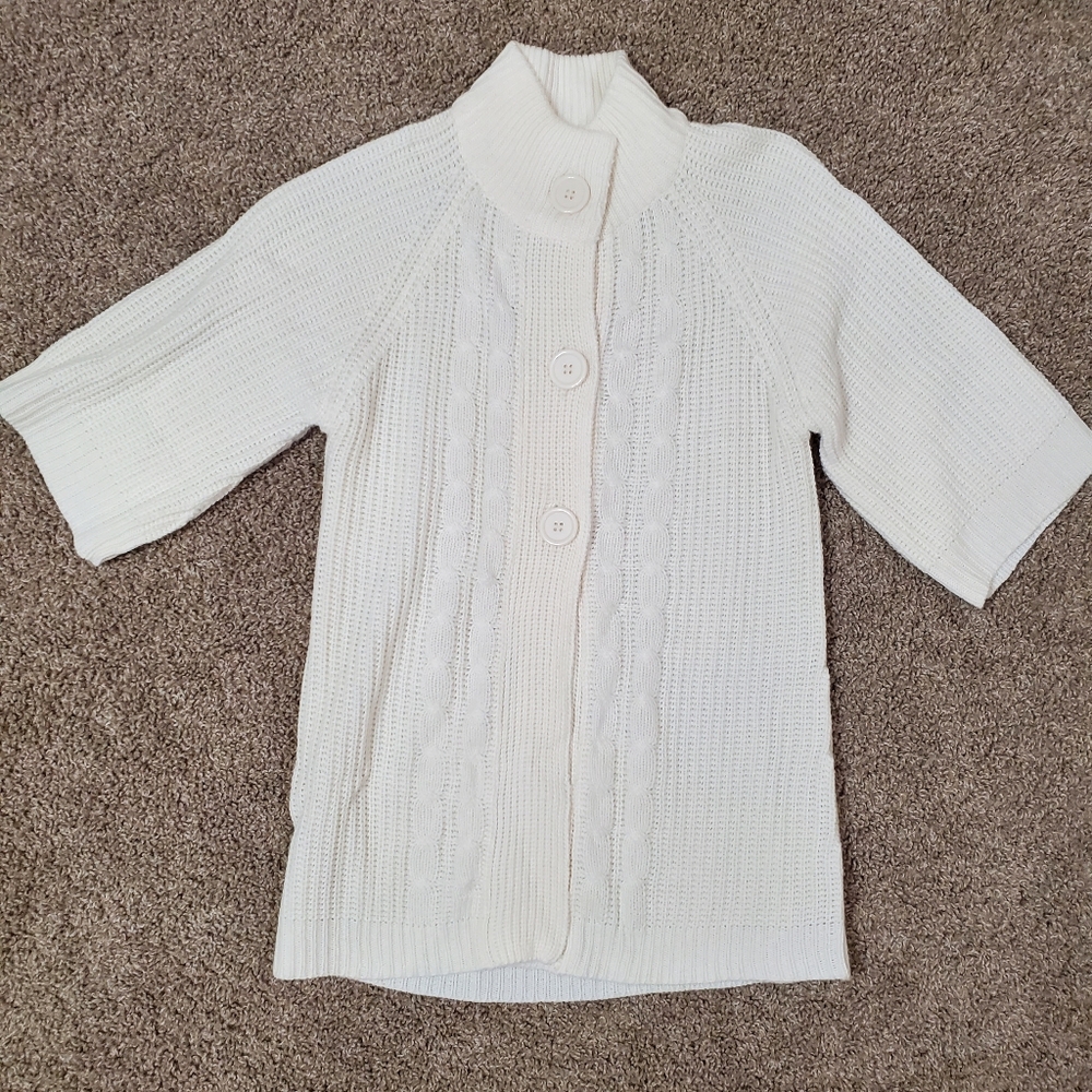 Stephanie Rogers Half Sleeve White Ivory Knit Button Down Womens‎ Sweater Medium